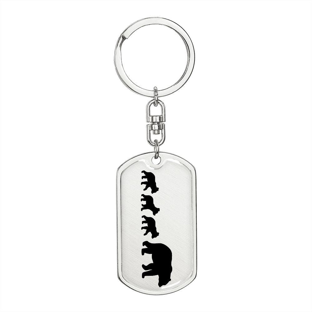 Papa Bear with Three Cubs Personalized Engraved Dog Tag Keychain - Mallard Moon Gift Shop