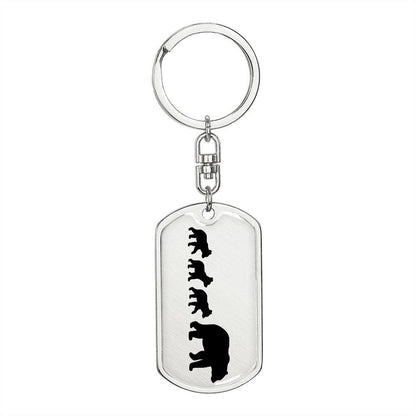 Papa Bear with Three Cubs Personalized Engraved Dog Tag Keychain - Mallard Moon Gift Shop