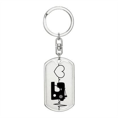 Love Sewing Quilting Personalized Engraved Dog Tag Keychain - Mallard Moon Gift Shop