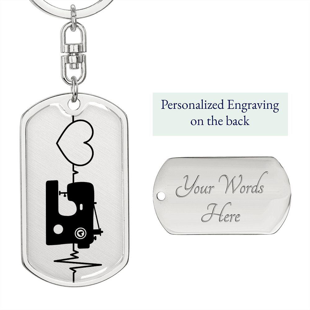 Love Sewing Quilting Personalized Engraved Dog Tag Keychain - Mallard Moon Gift Shop