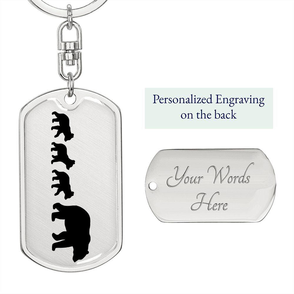 Papa Bear with Three Cubs Personalized Engraved Dog Tag Keychain - Mallard Moon Gift Shop