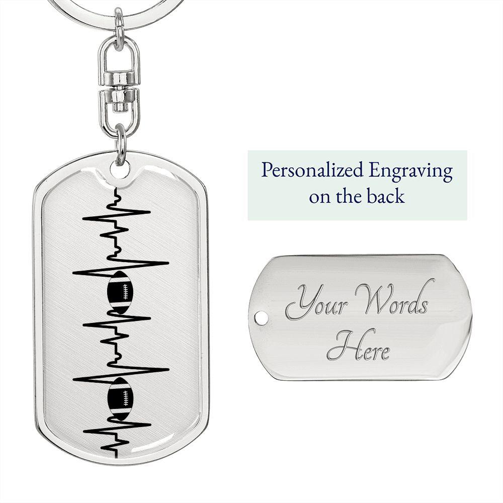 Football Heartbeat Personalized Engraved Dog Tag Keychain - Mallard Moon Gift Shop