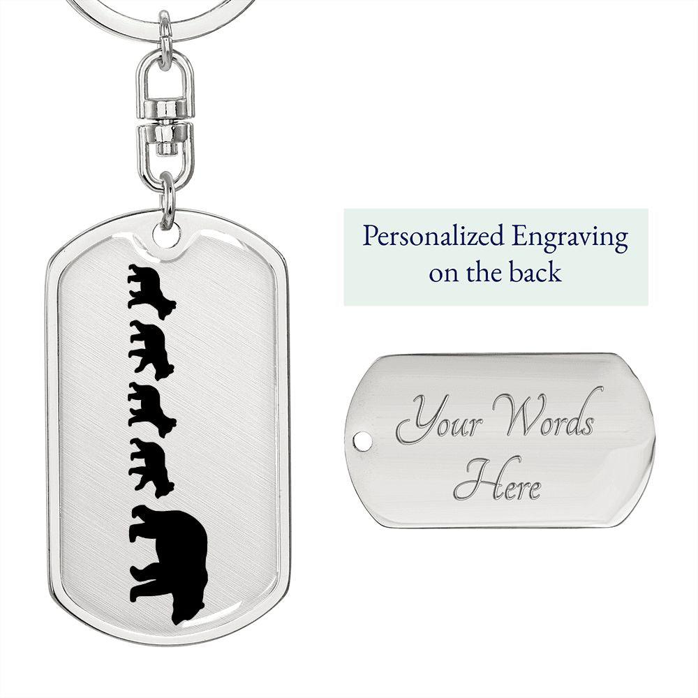 Papa Bear with Four Cubs Personalized Engraved Dog Tag Keychain - Mallard Moon Gift Shop