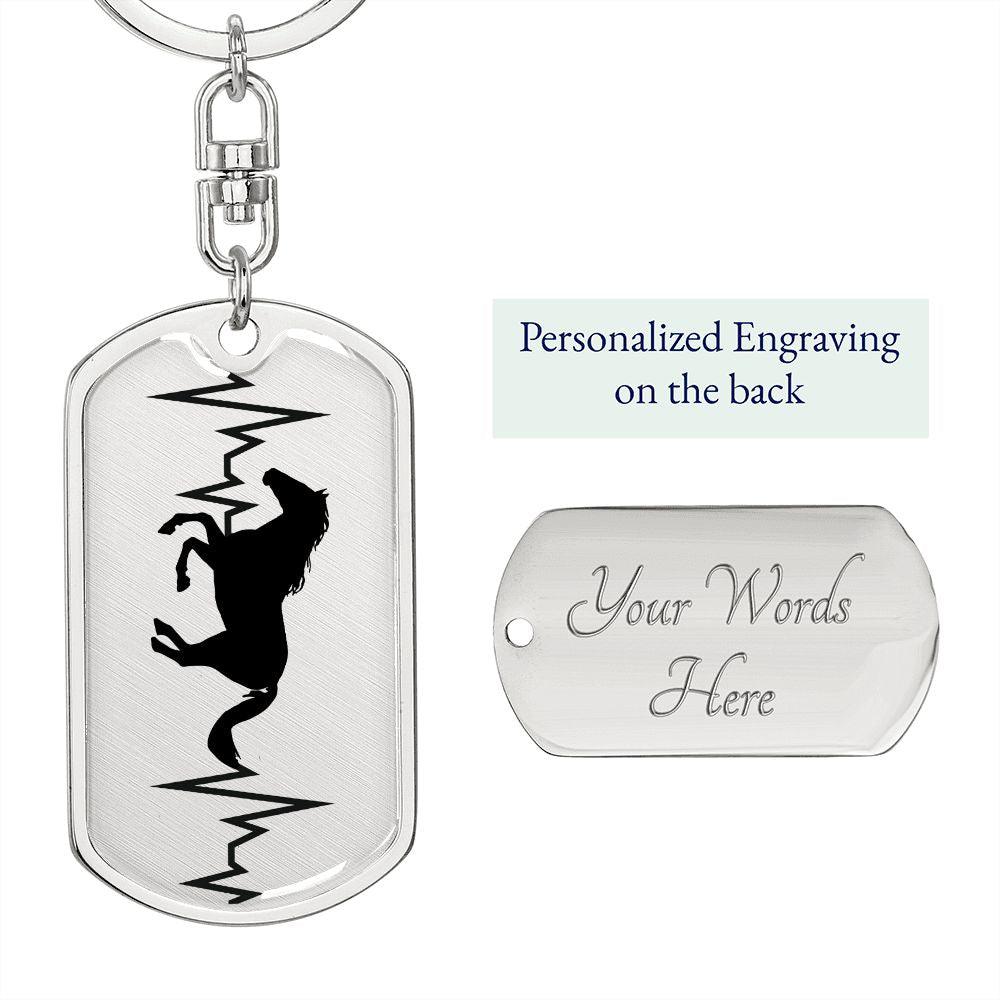 Horse Heartbeat Personalized Engraved Dog Tag Keychain - Mallard Moon Gift Shop