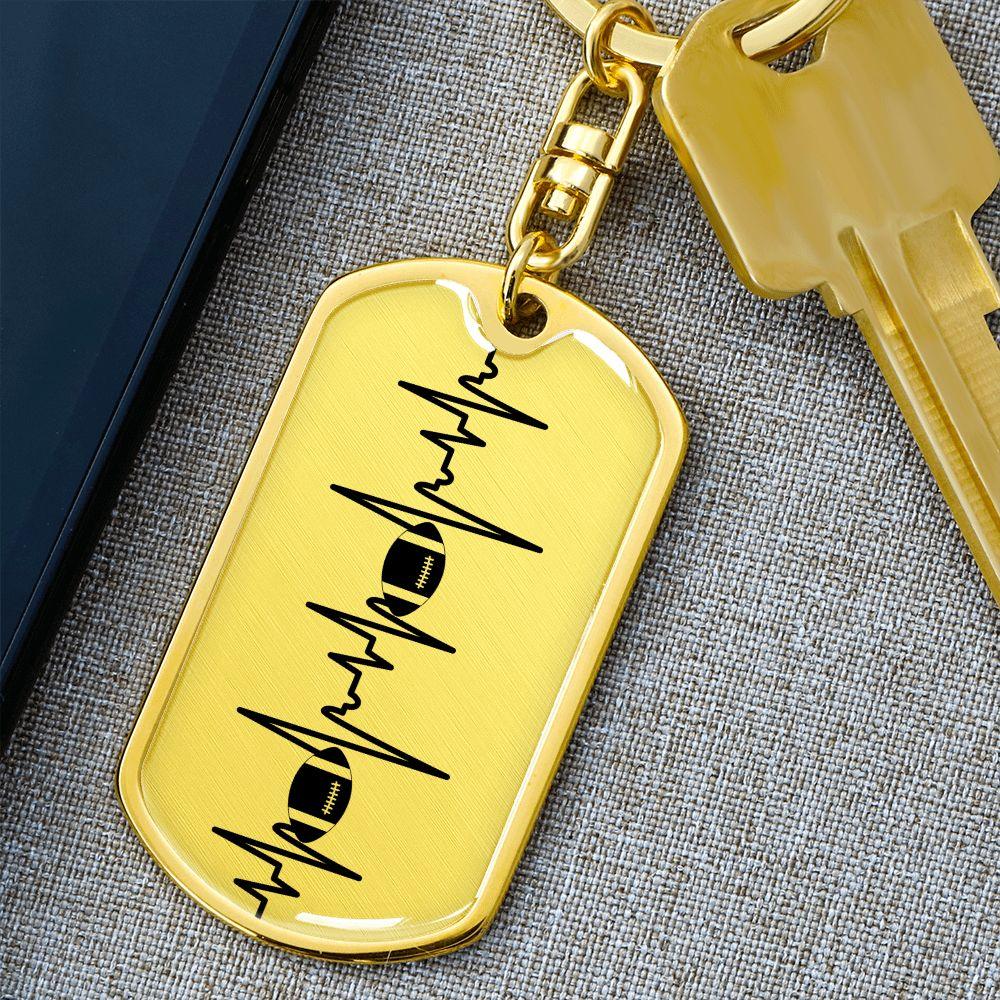 Football Heartbeat Personalized Engraved Dog Tag Keychain - Mallard Moon Gift Shop