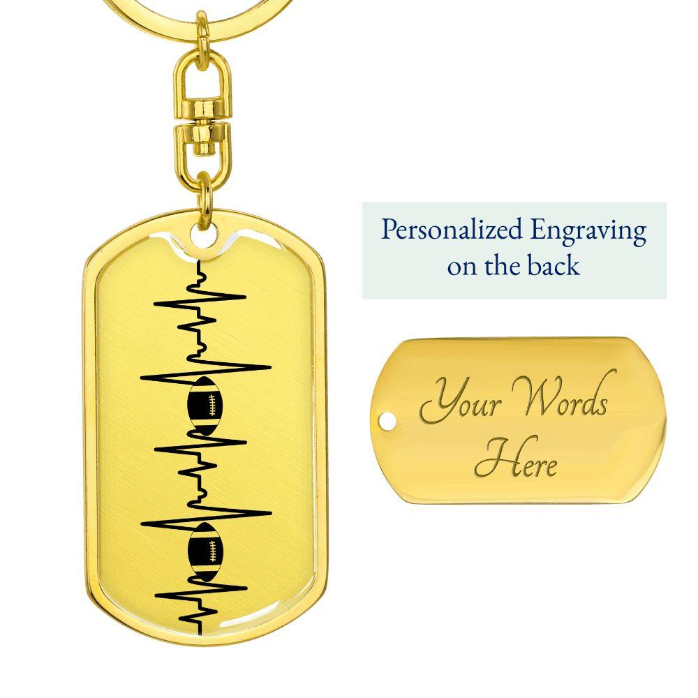 Football Heartbeat Personalized Engraved Dog Tag Keychain - Mallard Moon Gift Shop