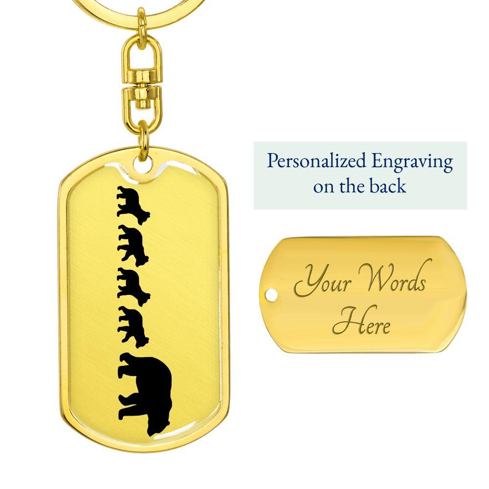 Papa Bear with Four Cubs Personalized Engraved Dog Tag Keychain - Mallard Moon Gift Shop