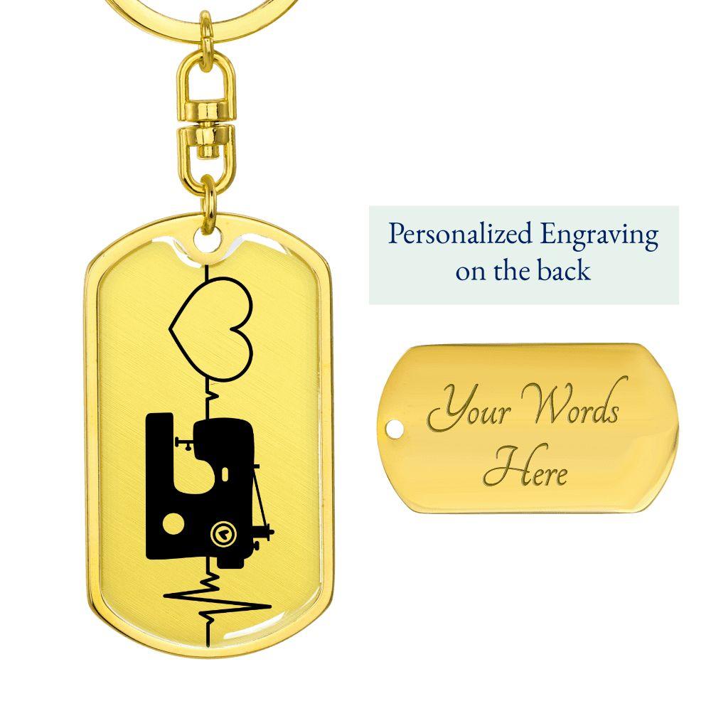 Love Sewing Quilting Personalized Engraved Dog Tag Keychain - Mallard Moon Gift Shop