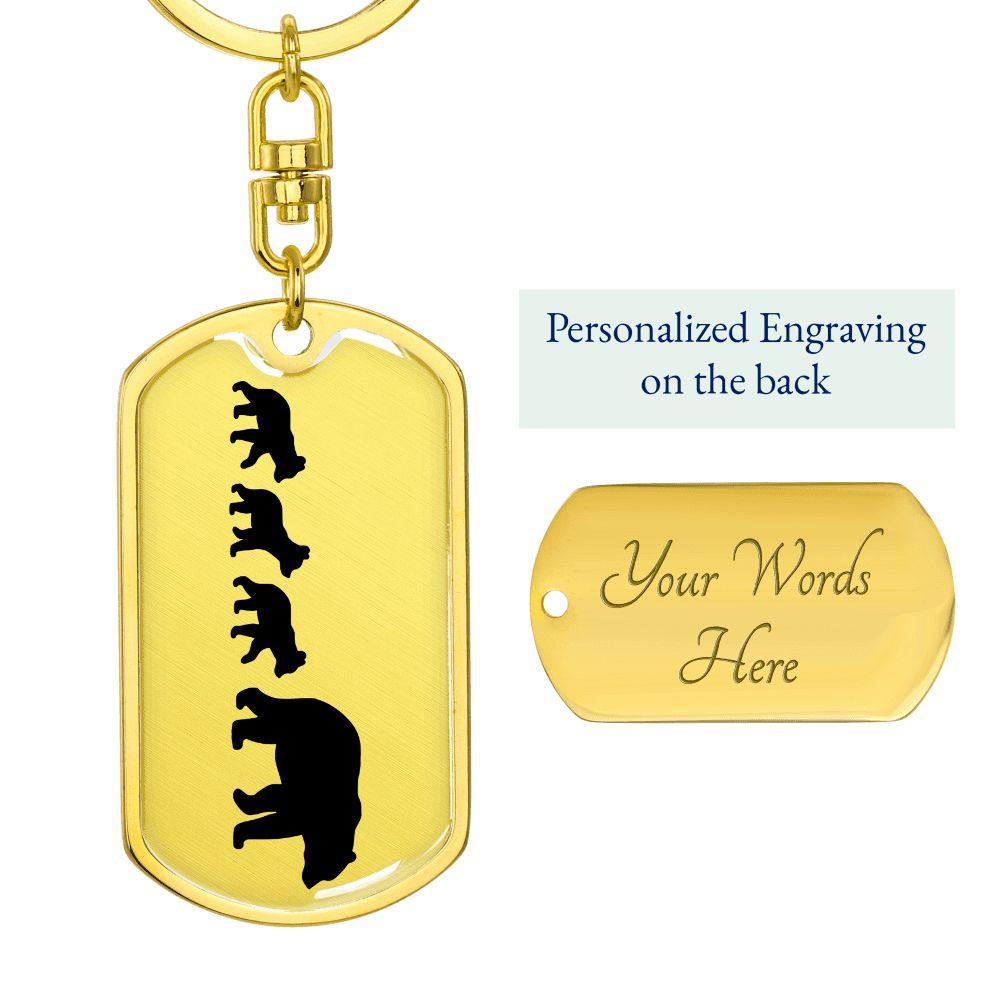 Papa Bear with Three Cubs Personalized Engraved Dog Tag Keychain - Mallard Moon Gift Shop