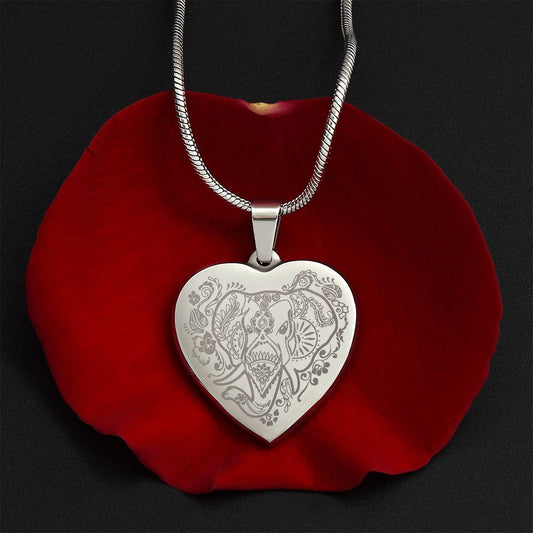 Elephant Mandela Engraved Heart Necklace - Mallard Moon Gift Shop