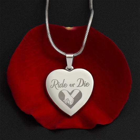 Gift for Biker - Ride or Die - Engraved Heart Necklace - Mallard Moon Gift Shop