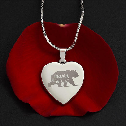 Mama Bear Engraved Heart Necklace - Mallard Moon Gift Shop