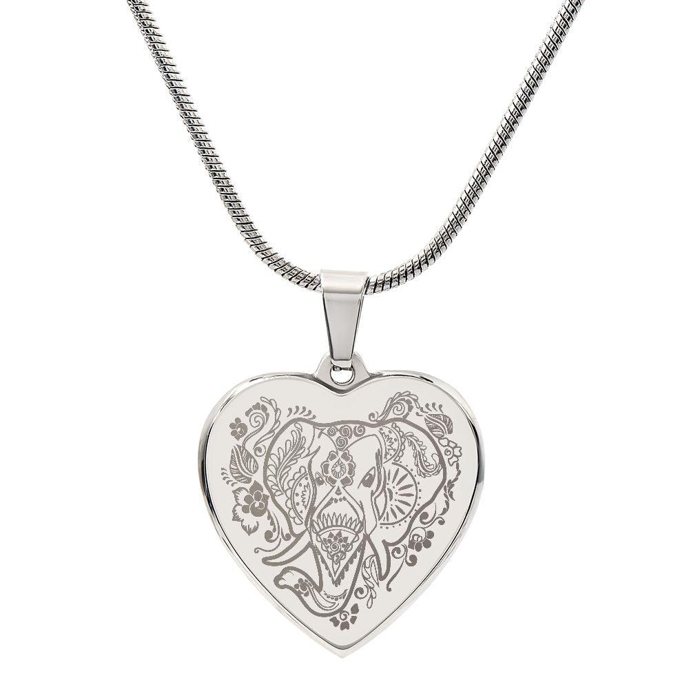 Elephant Mandela Engraved Heart Necklace - Mallard Moon Gift Shop