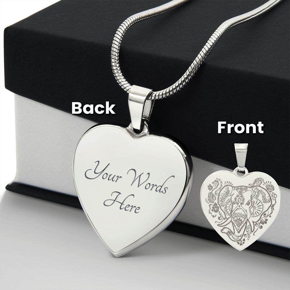 Elephant Mandela Engraved Heart Necklace - Mallard Moon Gift Shop