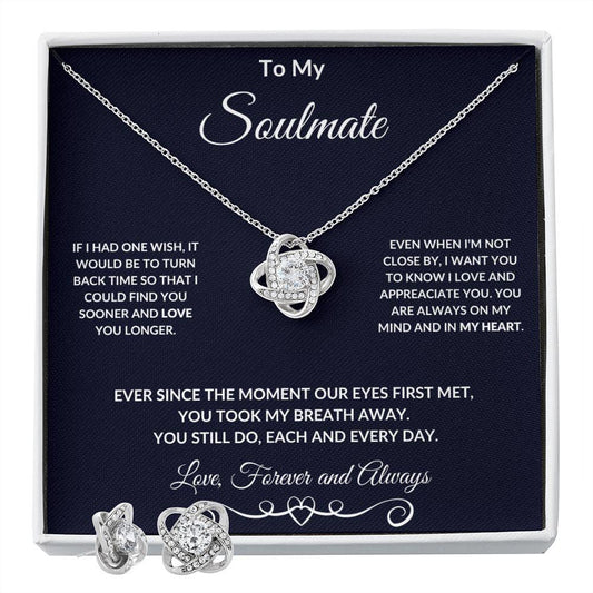 To My Soulmate Love Forever and Always Necklace and Earring Gift Set - Mallard Moon Gift Shop