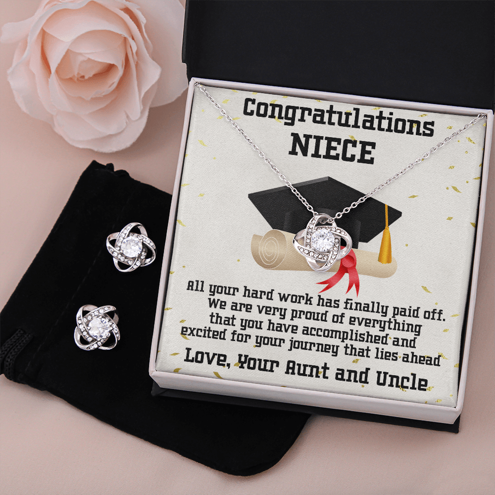 Niece Graduation Love Knot Pendant and Earring Set Congratulations from Aunt and Uncle - Mallard Moon Gift Shop