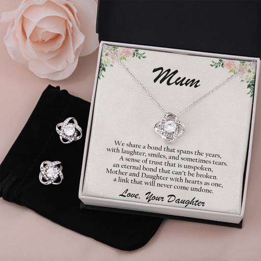 To Mum Love Daughter CZ Pendant Necklace and Earring Set Gift Box - Mallard Moon Gift Shop