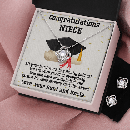 Niece Graduation Love Knot Pendant and Earring Set Congratulations from Aunt and Uncle - Mallard Moon Gift Shop