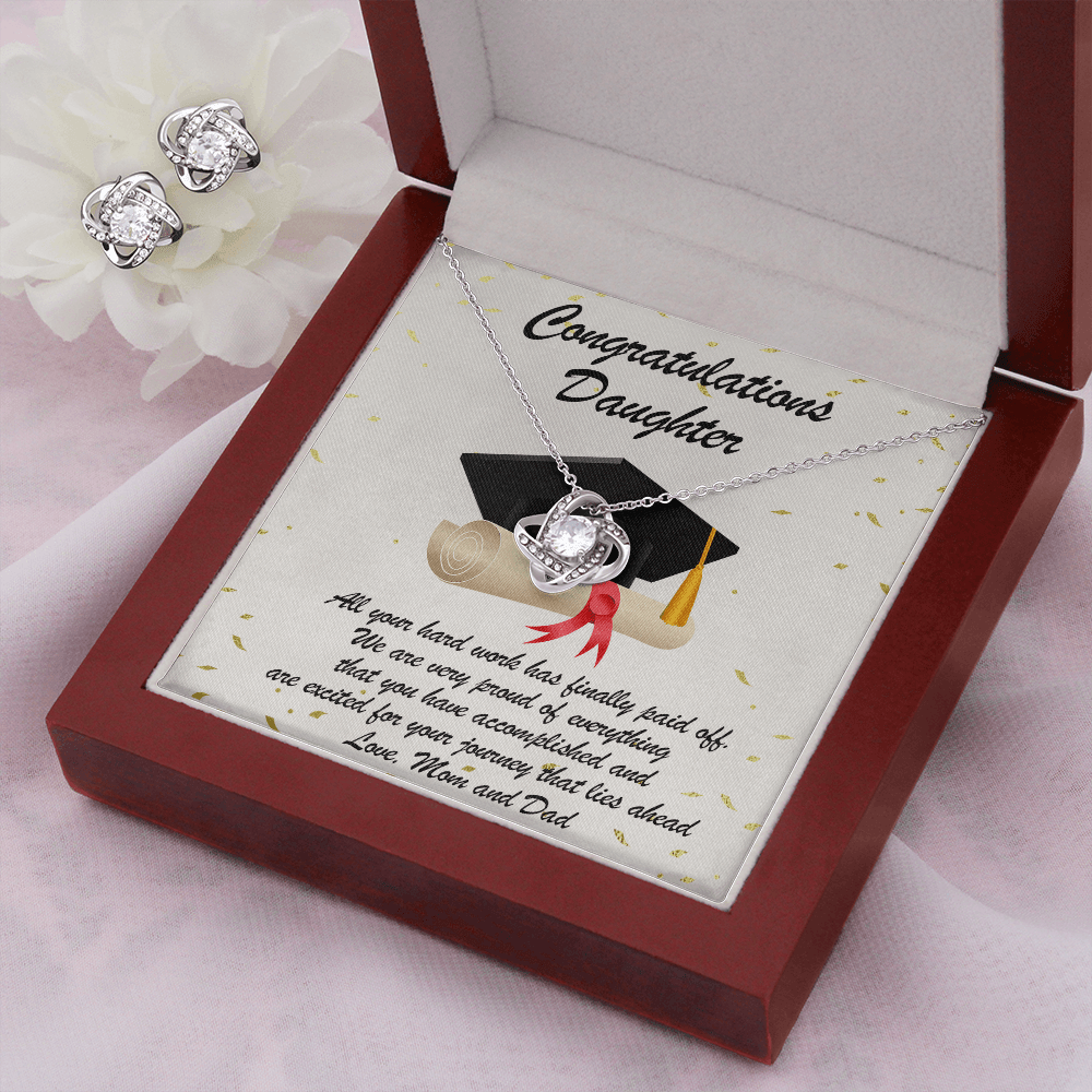 Graduation Gift for Daughter Love Mom and Dad Pendant Necklace and Earring Jewelry Set - Mallard Moon Gift Shop