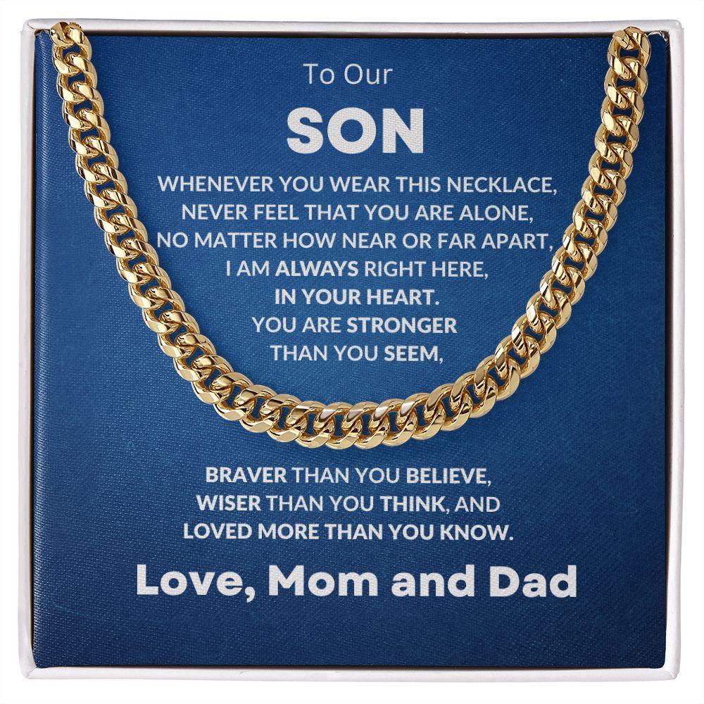 Gift for Son From Mom and Dad Cuban Chain Link Necklace - Mallard Moon Gift Shop