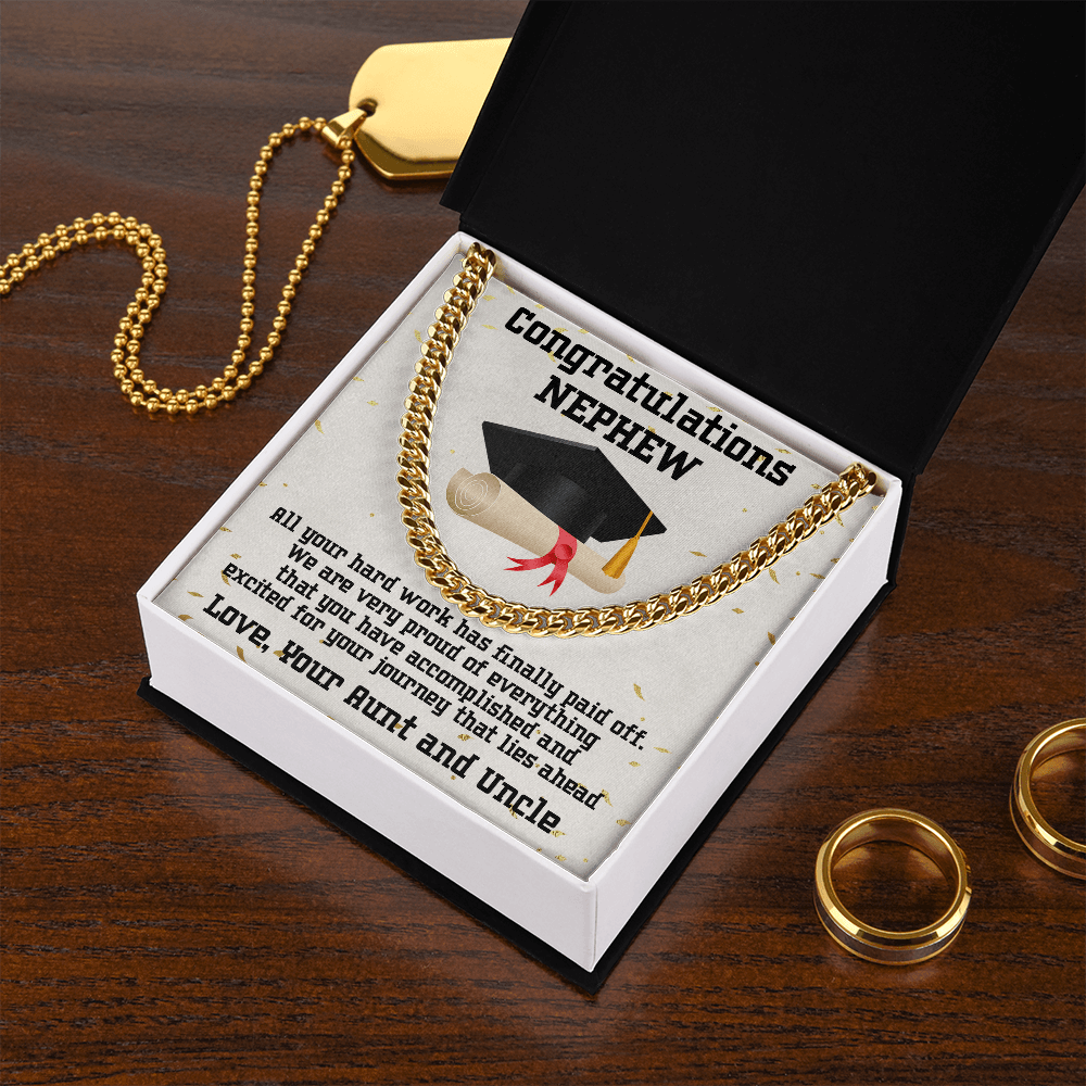 Nephew Graduation Congratulations Love Aunt and Uncle Cuban Chain Link Necklace - Mallard Moon Gift Shop