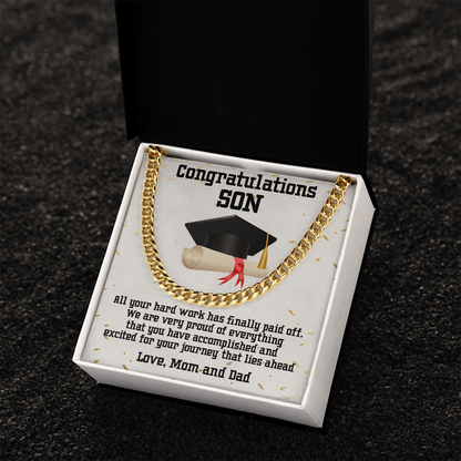 Son Graduation Congratulations from Mom and Dad Chain Link Necklace - Mallard Moon Gift Shop