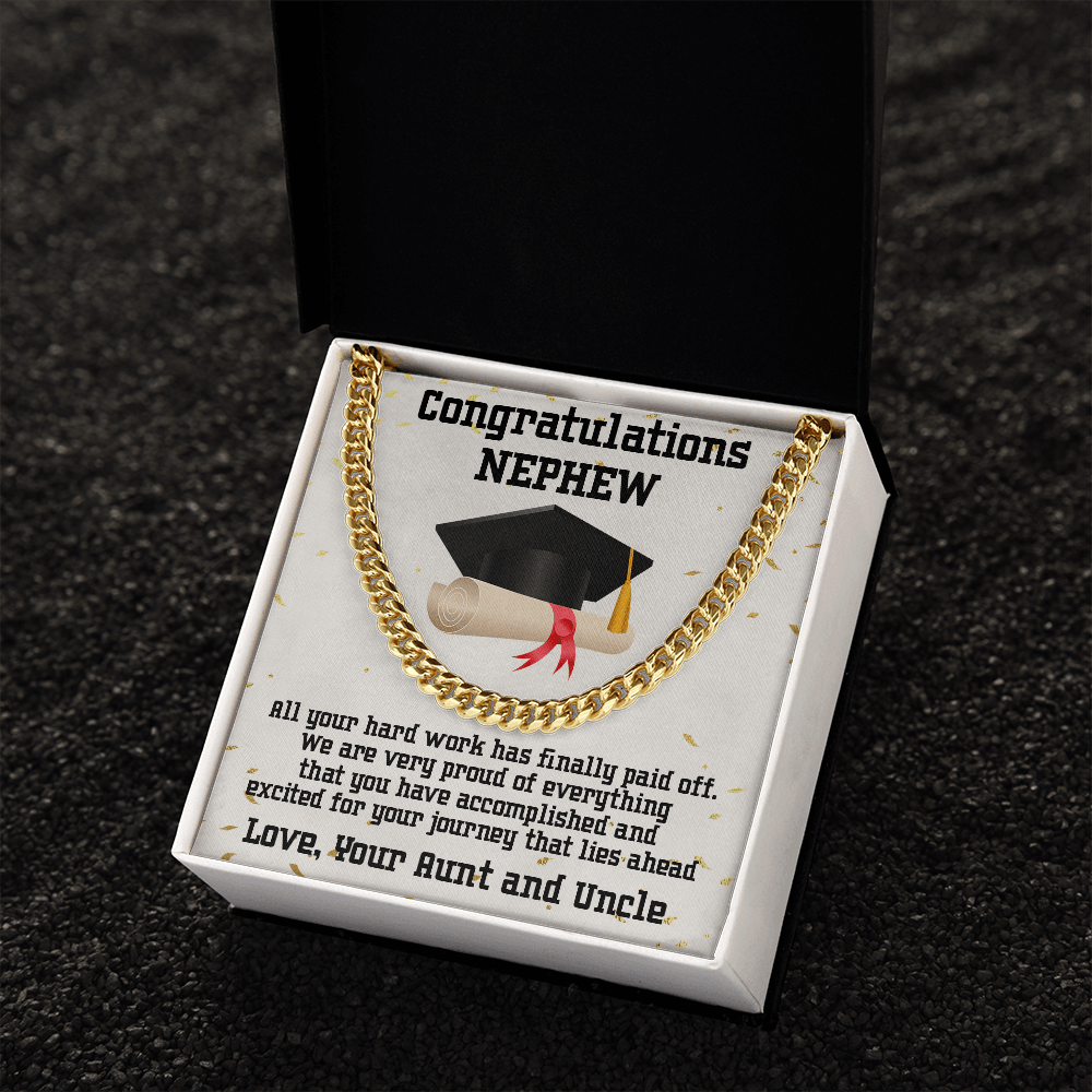 Nephew Graduation Congratulations Love Aunt and Uncle Cuban Chain Link Necklace - Mallard Moon Gift Shop