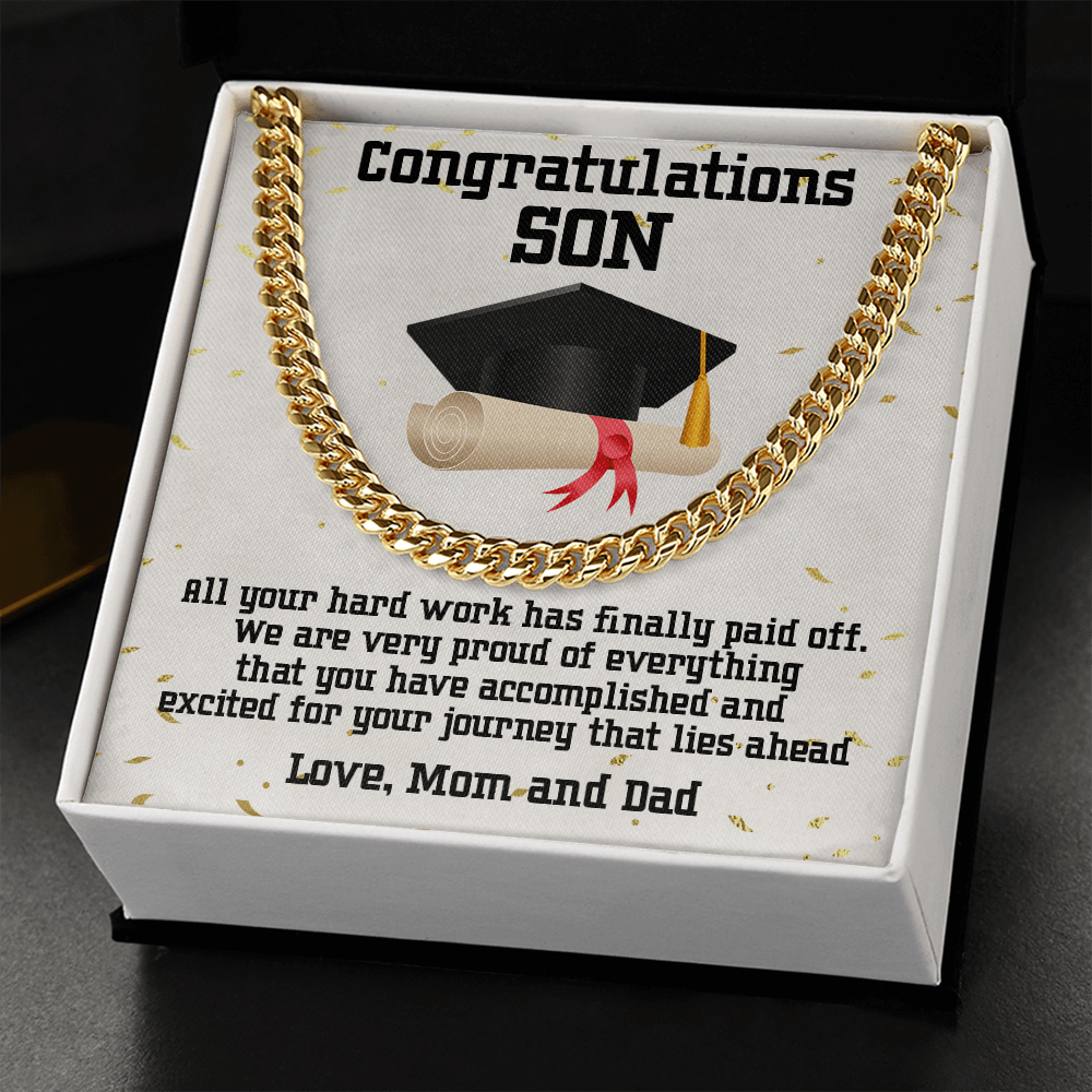 Son Graduation Congratulations from Mom and Dad Chain Link Necklace - Mallard Moon Gift Shop