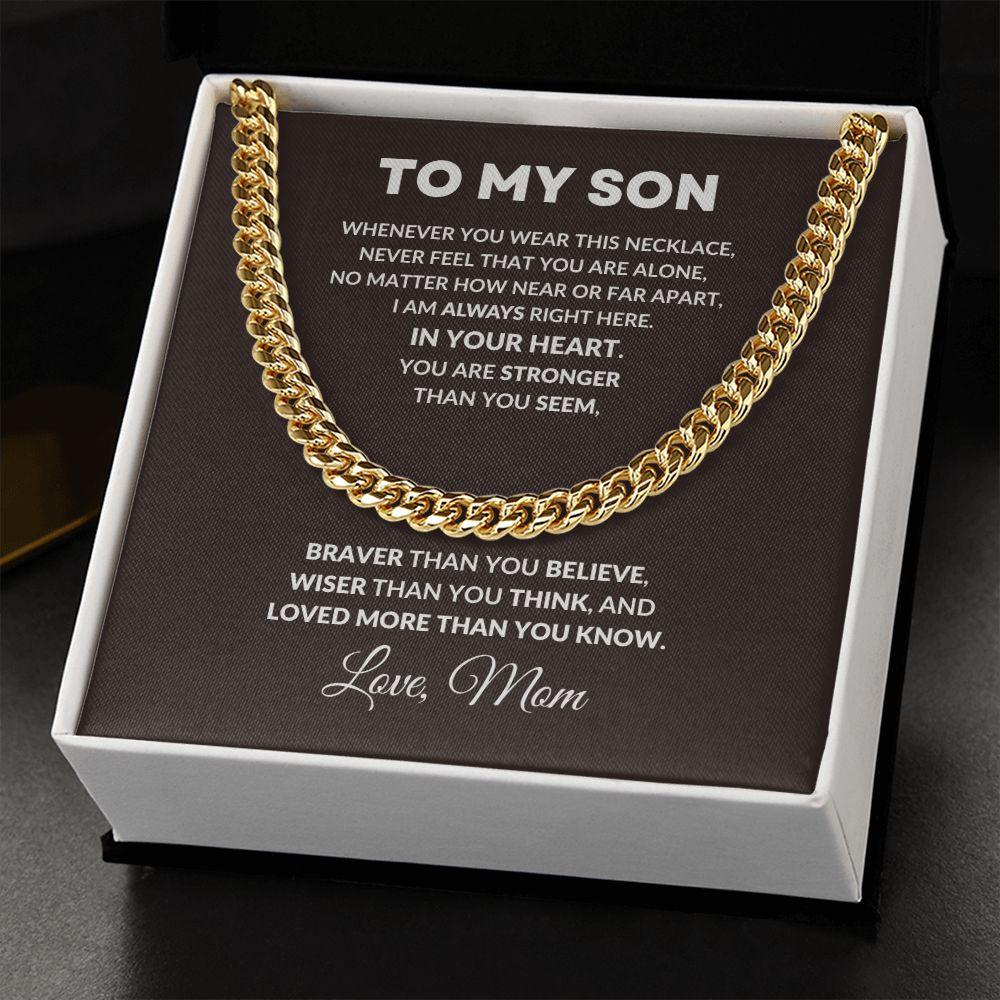 To My Son You I Am Always In Your Heart Love Mom Cuban Link Necklace - Mallard Moon Gift Shop