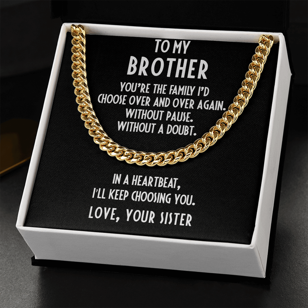 Brother Gift from Sister Adjustable Cuban Link Chain Necklace - Mallard Moon Gift Shop