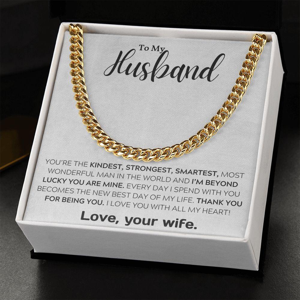 To My Wonderful Husband Cuban Link Chain Necklace - Mallard Moon Gift Shop