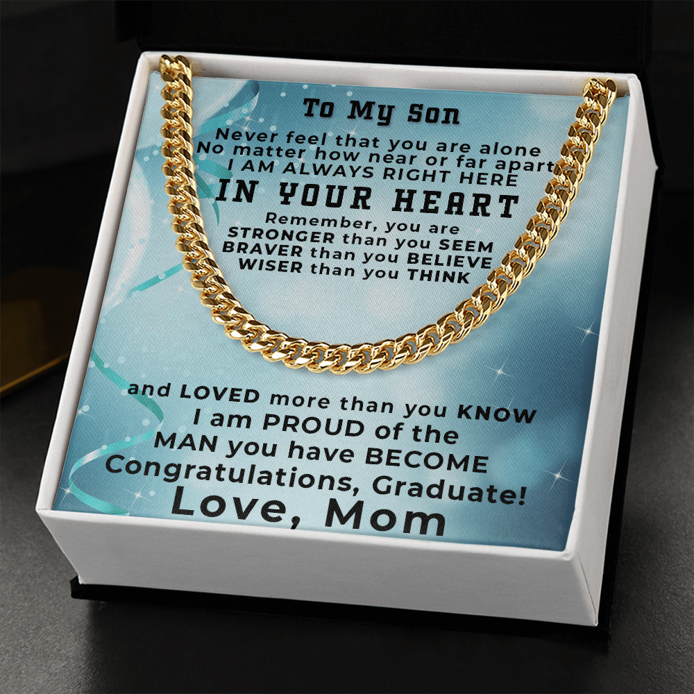 Son Graduation Love Mom Cuban Chain Link Necklace - Mallard Moon Gift Shop