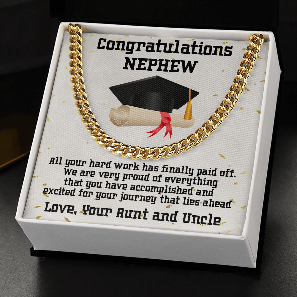 Nephew Graduation Congratulations Love Aunt and Uncle Cuban Chain Link Necklace - Mallard Moon Gift Shop