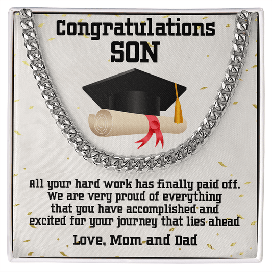 Son Graduation Congratulations from Mom and Dad Chain Link Necklace - Mallard Moon Gift Shop