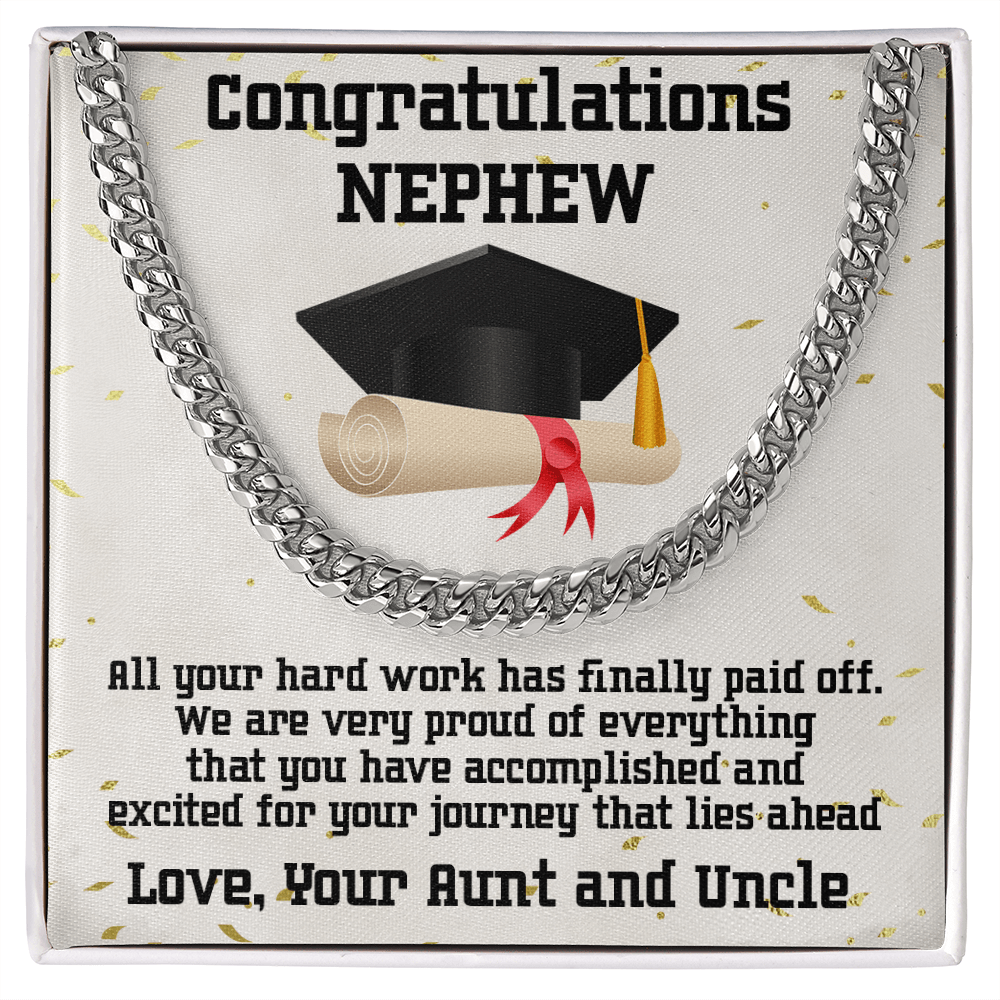 Nephew Graduation Congratulations Love Aunt and Uncle Cuban Chain Link Necklace - Mallard Moon Gift Shop