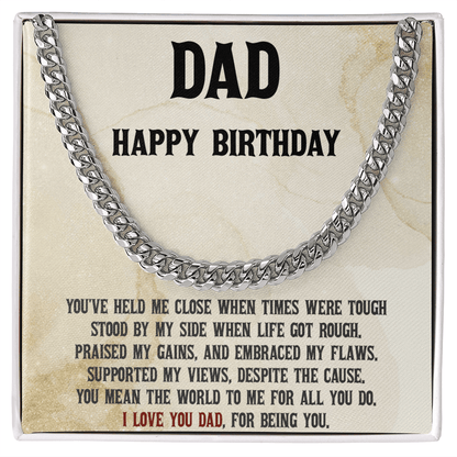 Dad Birthday Cuban Link Chain Necklace - You Mean the World to Me - Mallard Moon Gift Shop