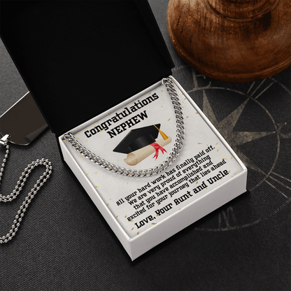 Nephew Graduation Congratulations Love Aunt and Uncle Cuban Chain Link Necklace - Mallard Moon Gift Shop