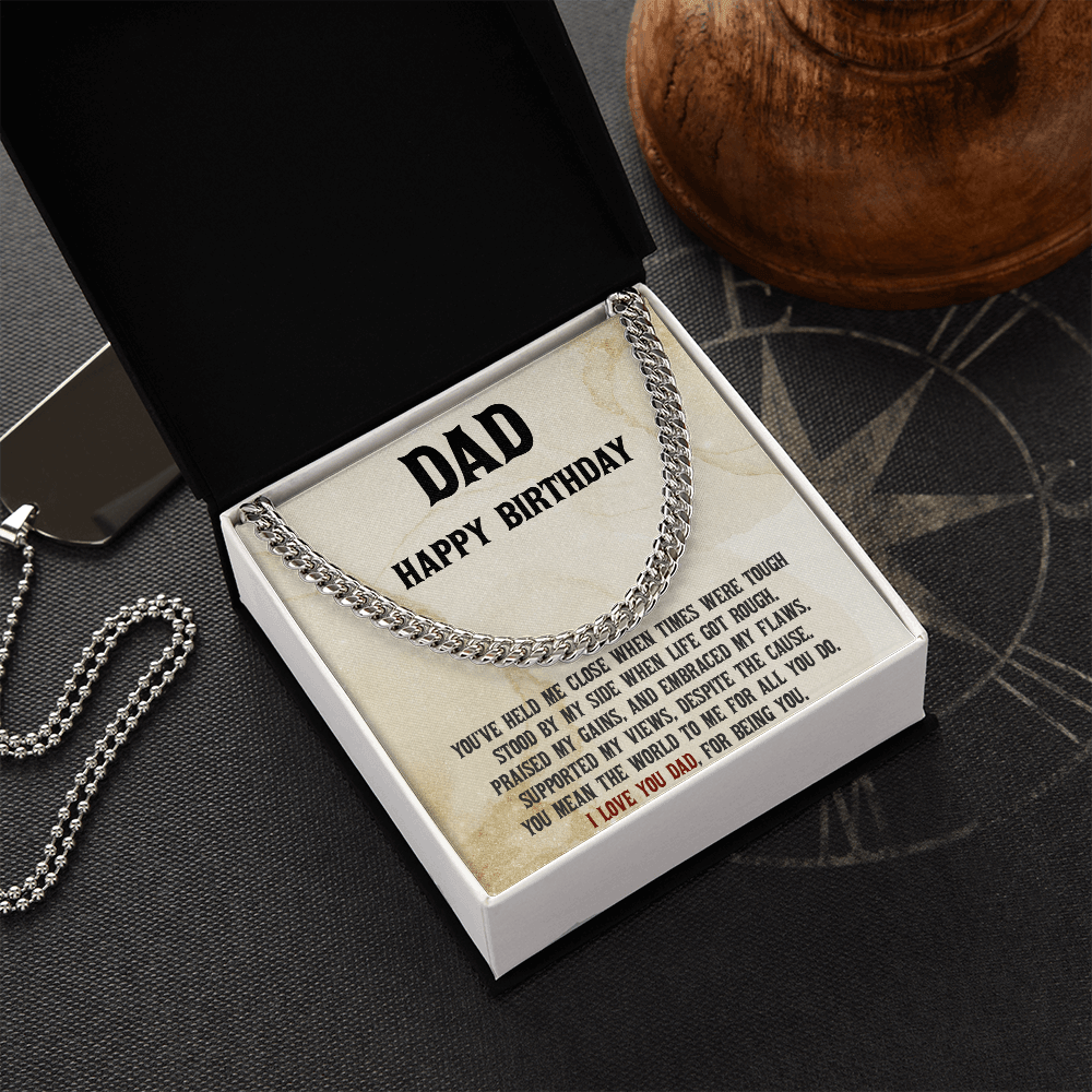 Dad Birthday Cuban Link Chain Necklace - You Mean the World to Me - Mallard Moon Gift Shop