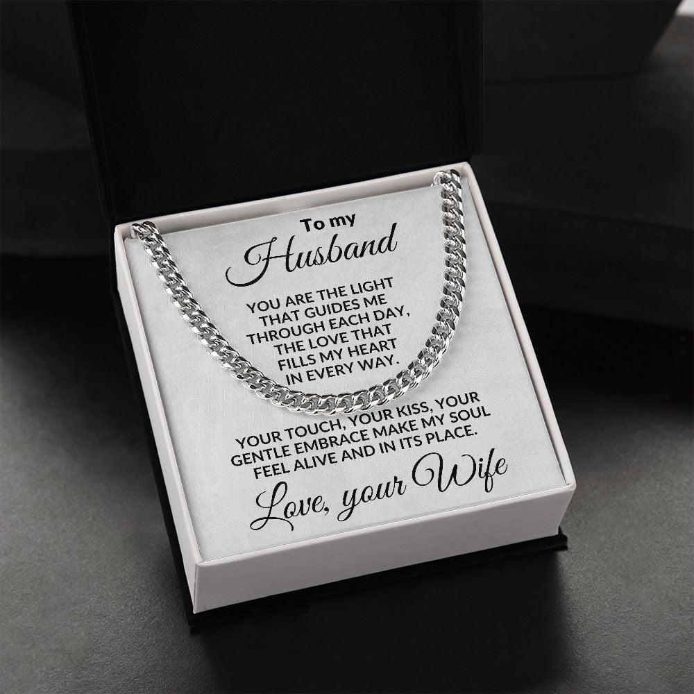 To My Husband - You are the Light - Cuban Chain Necklace with Message Card and Gift Box - Mallard Moon Gift Shop