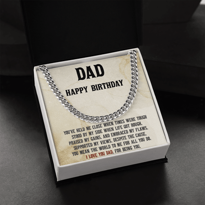 Dad Birthday Cuban Link Chain Necklace - You Mean the World to Me - Mallard Moon Gift Shop