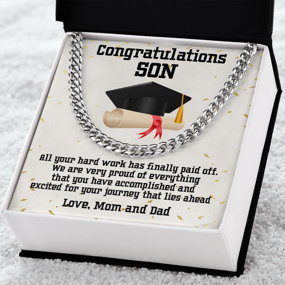 Son Graduation Congratulations from Mom and Dad Chain Link Necklace - Mallard Moon Gift Shop