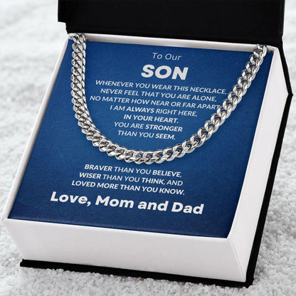 Gift for Son From Mom and Dad Cuban Chain Link Necklace - Mallard Moon Gift Shop