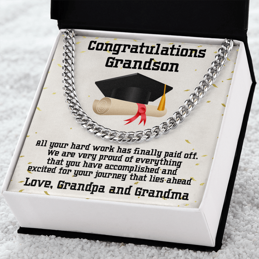 Grandson Graduation 2022 Congratulations Cuban Chain Link Necklace - Mallard Moon Gift Shop