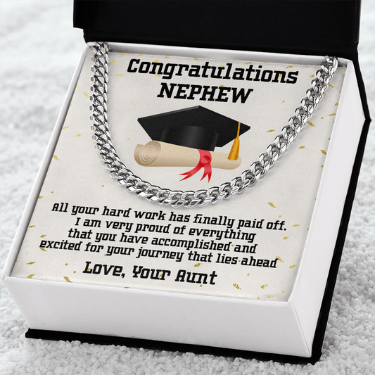 Nephew Graduation 2022 Congratulations Love Aunt Cuban Chain Link Necklace - Mallard Moon Gift Shop