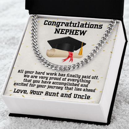 Nephew Graduation Congratulations Love Aunt and Uncle Cuban Chain Link Necklace - Mallard Moon Gift Shop