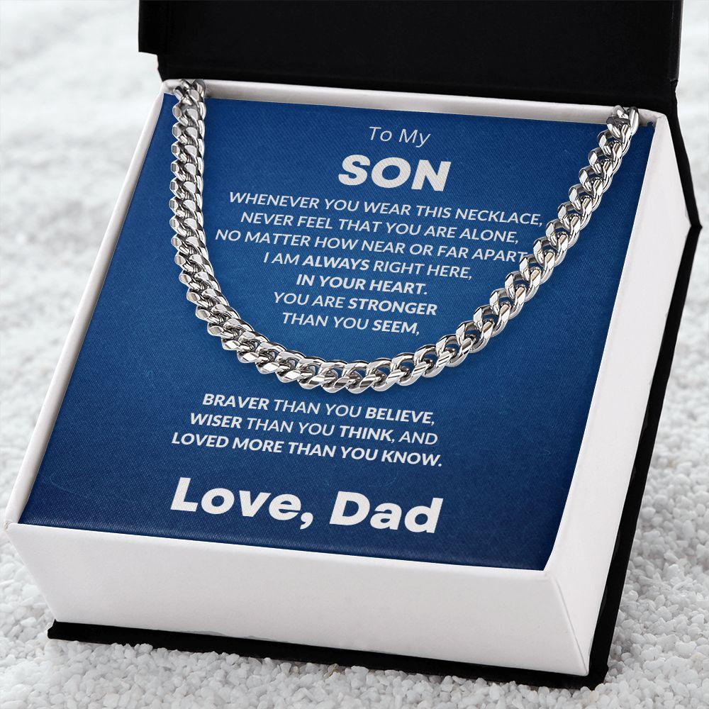 Gift for Son - Always In My Heart - Love Dad - Cuban Chain Link Necklace - Mallard Moon Gift Shop