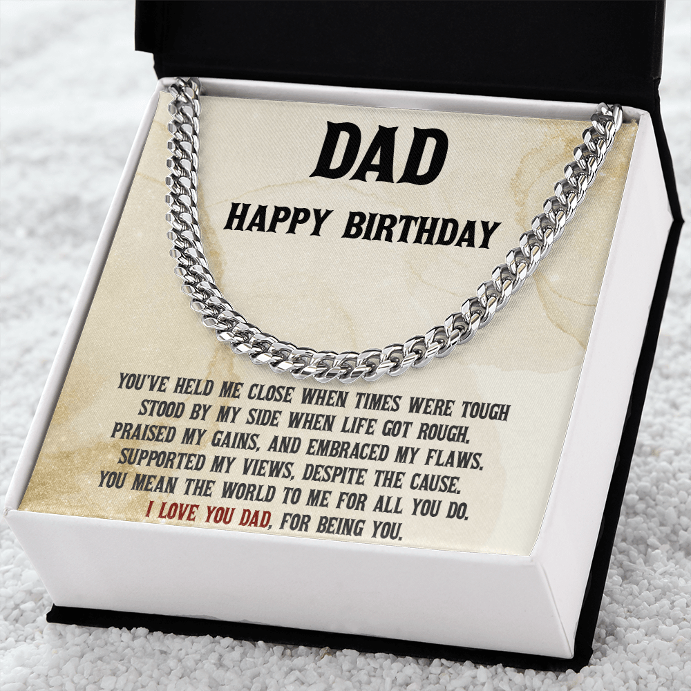 Dad Birthday Cuban Link Chain Necklace - You Mean the World to Me - Mallard Moon Gift Shop