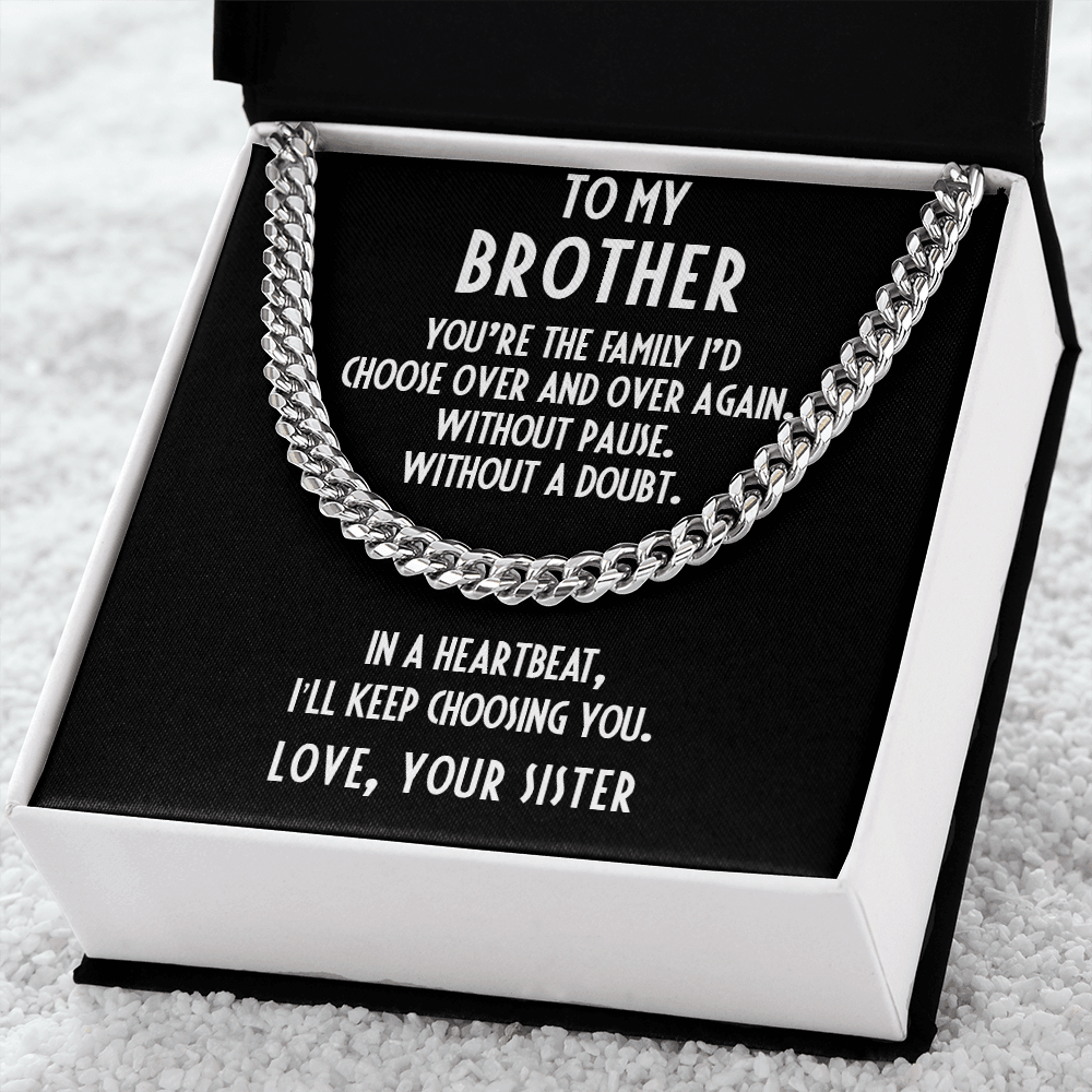 Brother Gift from Sister Adjustable Cuban Link Chain Necklace - Mallard Moon Gift Shop