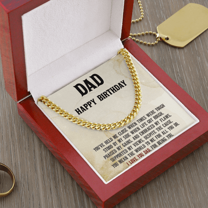 Dad Birthday Cuban Link Chain Necklace - You Mean the World to Me - Mallard Moon Gift Shop