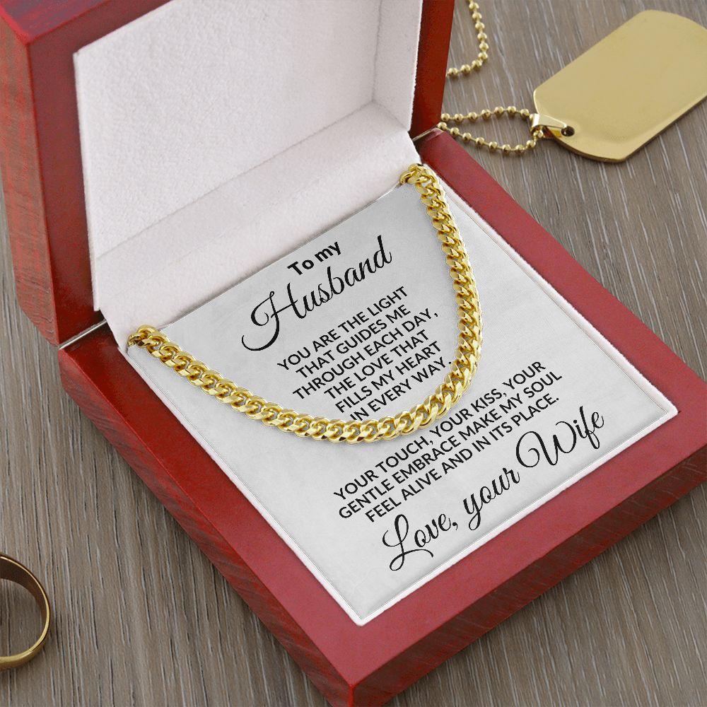 To My Husband - You are the Light - Cuban Chain Necklace with Message Card and Gift Box - Mallard Moon Gift Shop